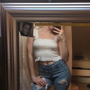 PacSun Tops - Scrunchy white top with black polka dots PacSun Tops - Scrunchy white top with black polka dots